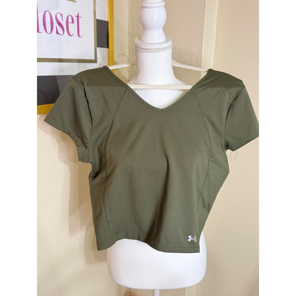Under Armour Movement Crop SS Womens XL Marine OD Green Fitted V-Neck Top